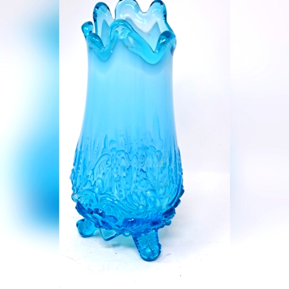 Antique Sowerby Opalescent Blue Piasa Bird Footed Glass Vase - Picture 5 of 6